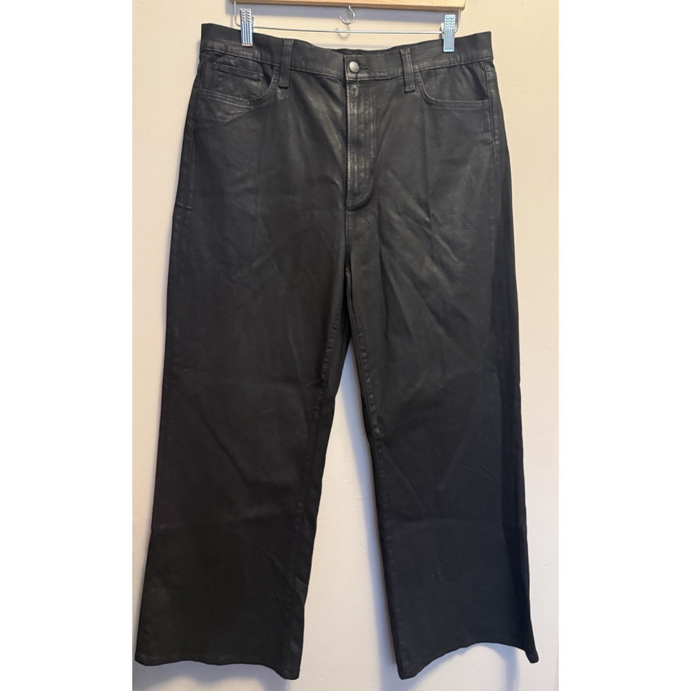 Joe's‎ Jeans Mia High Rise Wide Leg Women's Black Wax Coated Petite Size 34 NWT